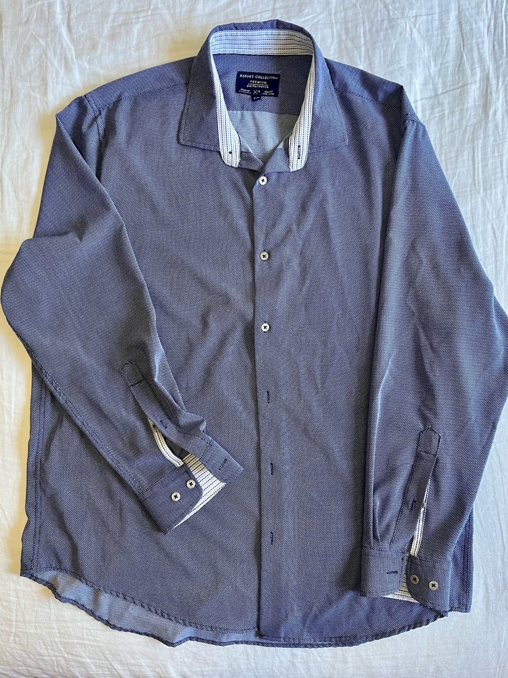 Report Collection Men's Navy Blue Long-Sleeve Dress Shirt